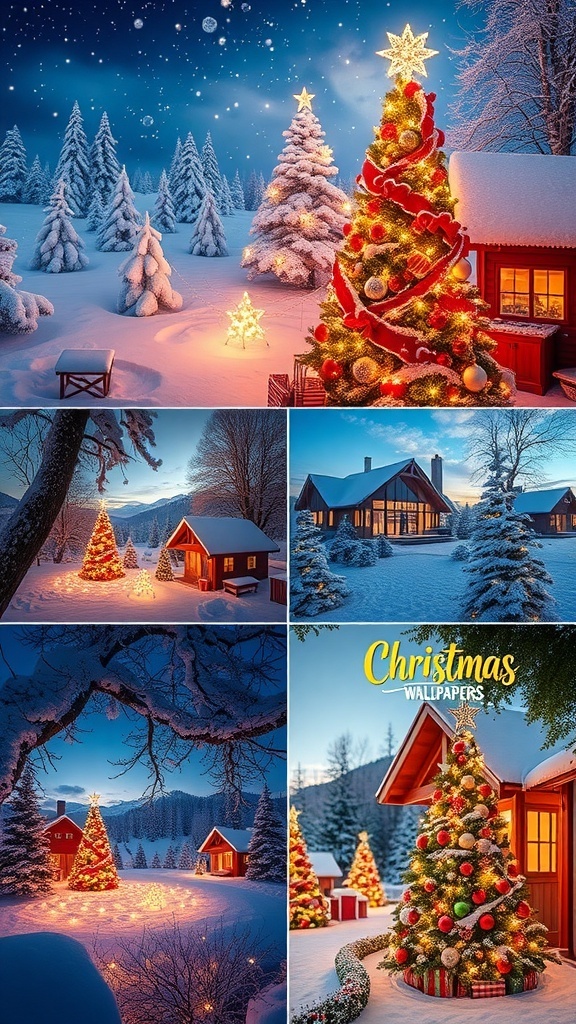 Christmas-Themed 4K Wallpaper for PC A selection of beautiful 4K Christmas wallpapers showcasing winter scenes and holiday decorations.